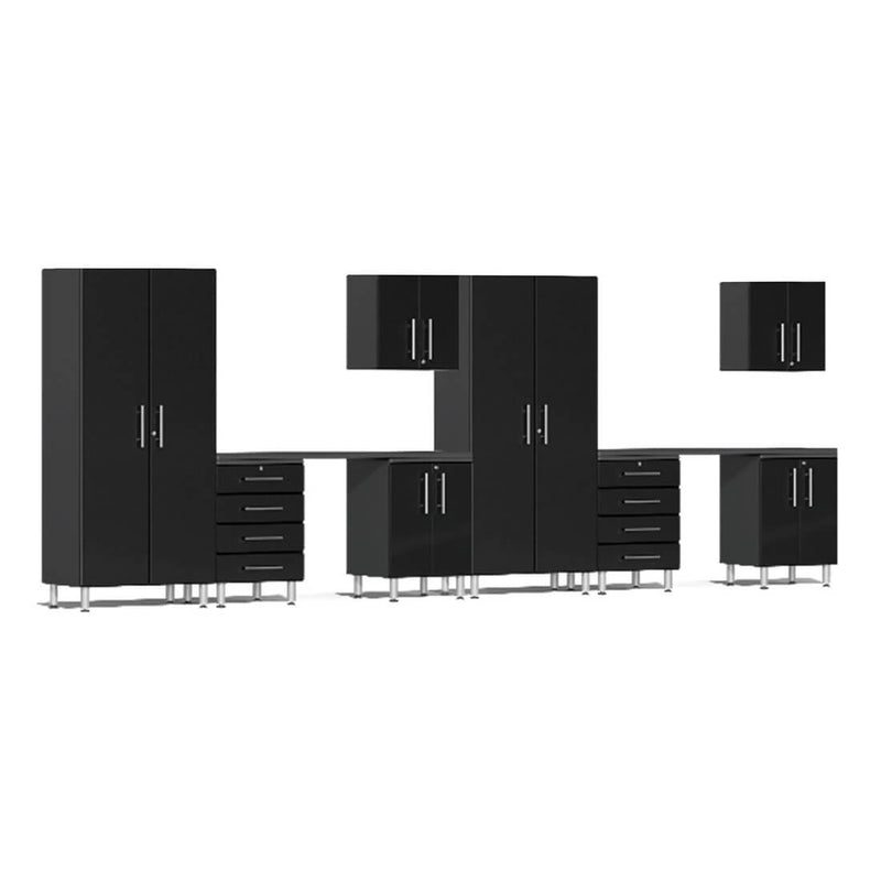 Ulti-MATE Garage 10-Piece Cabinet Kit with Channeled Worktops in Midnight Black Metallic