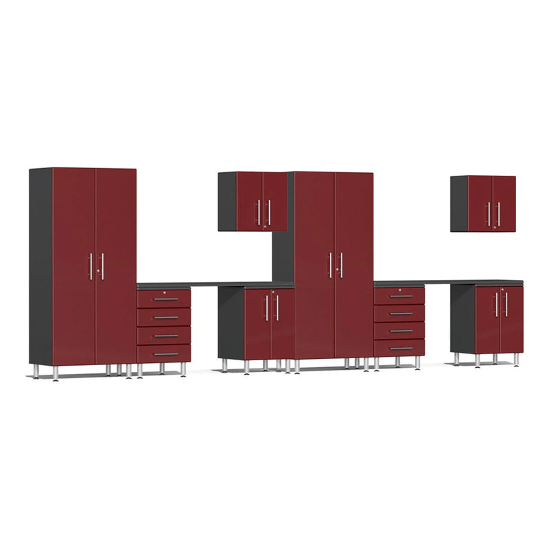 Ulti-MATE Garage 10-Piece Cabinet Kit with Channeled Worktops in Ruby Red Metallic