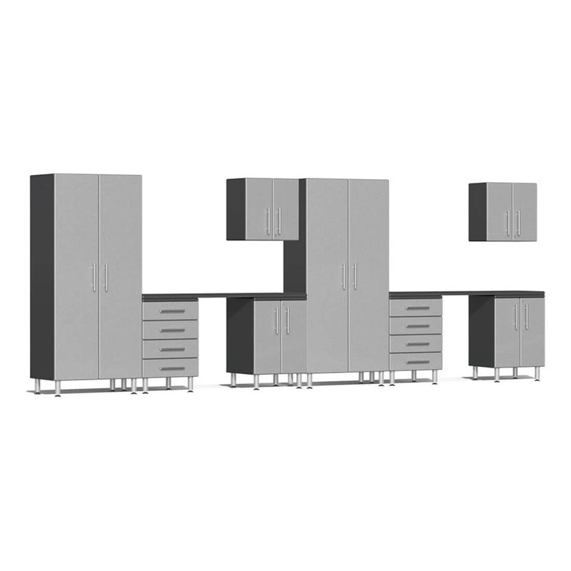 Ulti-MATE Garage 10-Piece Cabinet Kit with Channeled Worktops in Stardust Silver Metallic