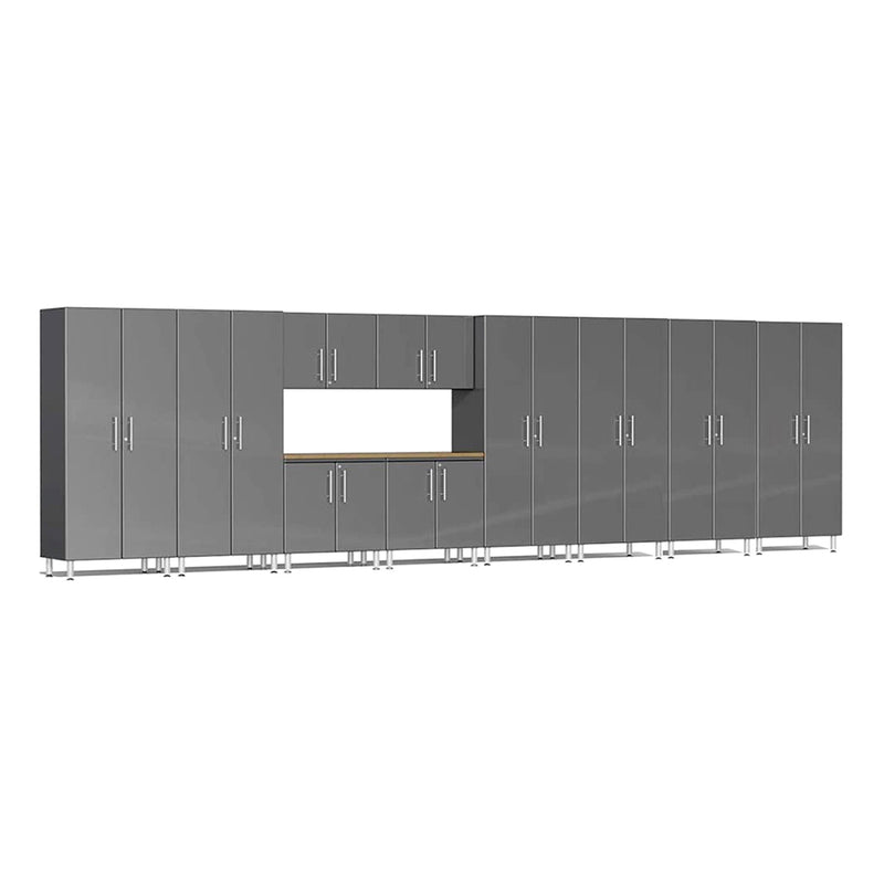 Ulti-MATE Garage 11-Piece Garage Cabinet Kit with Bamboo Worktop in Graphite Grey Metallic