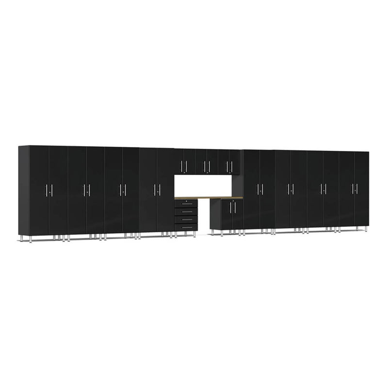 Ulti-MATE Garage 14-Piece Cabinet Kit with Bamboo Worktop in Midnight Black Metallic