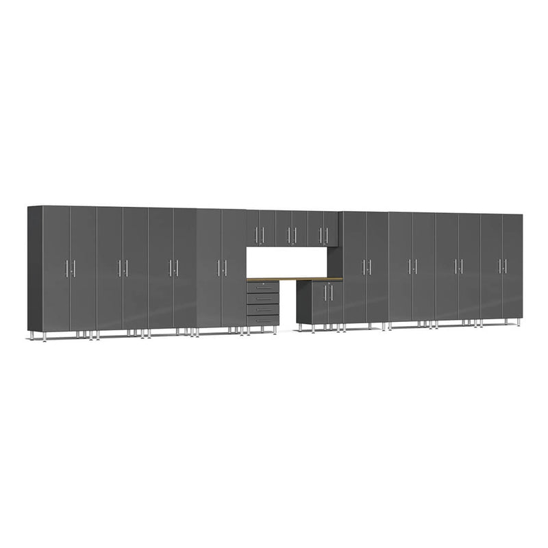 Ulti-MATE Garage 14-Piece Cabinet Kit with Bamboo Worktop in Graphite Grey Metallic