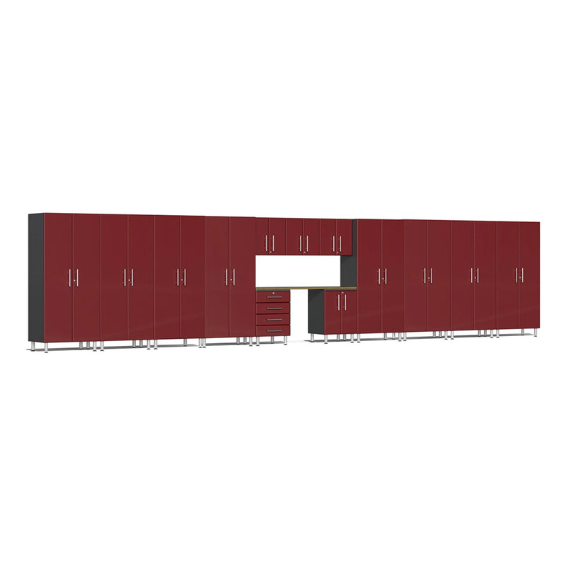 Ulti-MATE Garage 14-Piece Cabinet Kit with Bamboo Worktop in Ruby Red Metallic