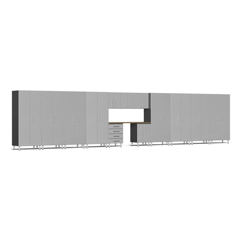 Ulti-MATE Garage 14-Piece Cabinet Kit with Bamboo Worktop in Stardust Silver Metallic