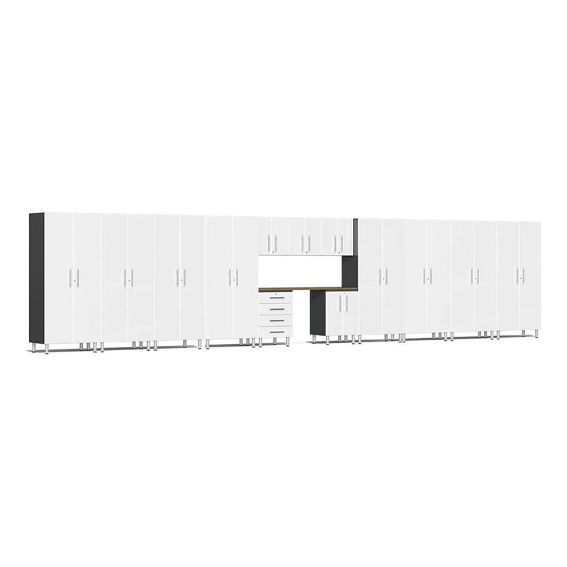 Ulti-MATE Garage 14-Piece Cabinet Kit with Bamboo Worktop in Starfire White Metallic