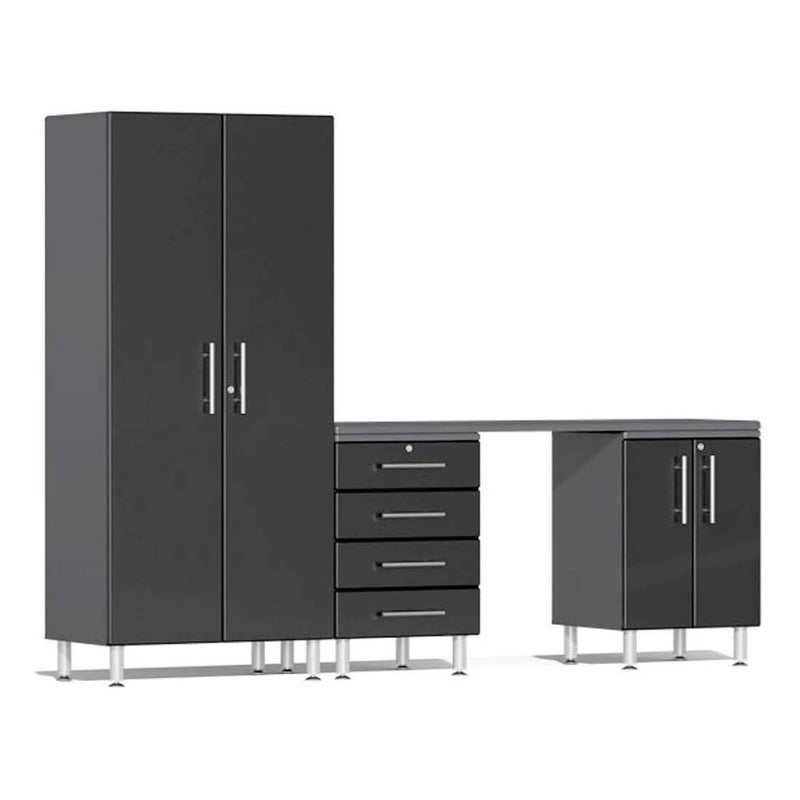 Ulti-MATE Garage 4-Piece Cabinet Set with Channeled Worktop in Midnight Black Metallic