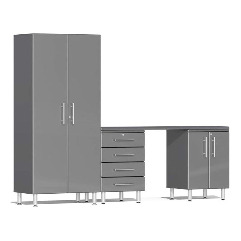 Ulti-MATE Garage 4-Piece Cabinet Set with Channeled Worktop in Graphite Grey Metallic