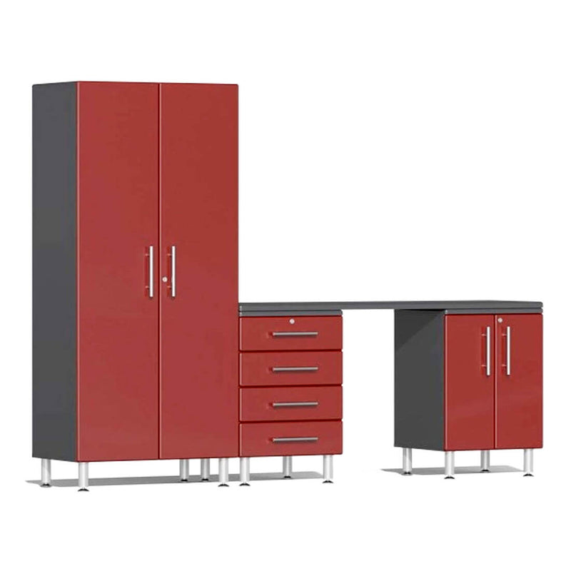 Ulti-MATE Garage 4-Piece Cabinet Set with Channeled Worktop in Ruby Red Metallic
