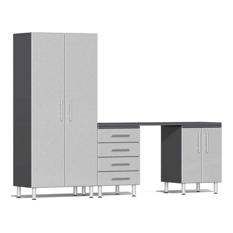 Ulti-MATE Garage 4-Piece Cabinet Set with Channeled Worktop in Stardust Silver Metallic