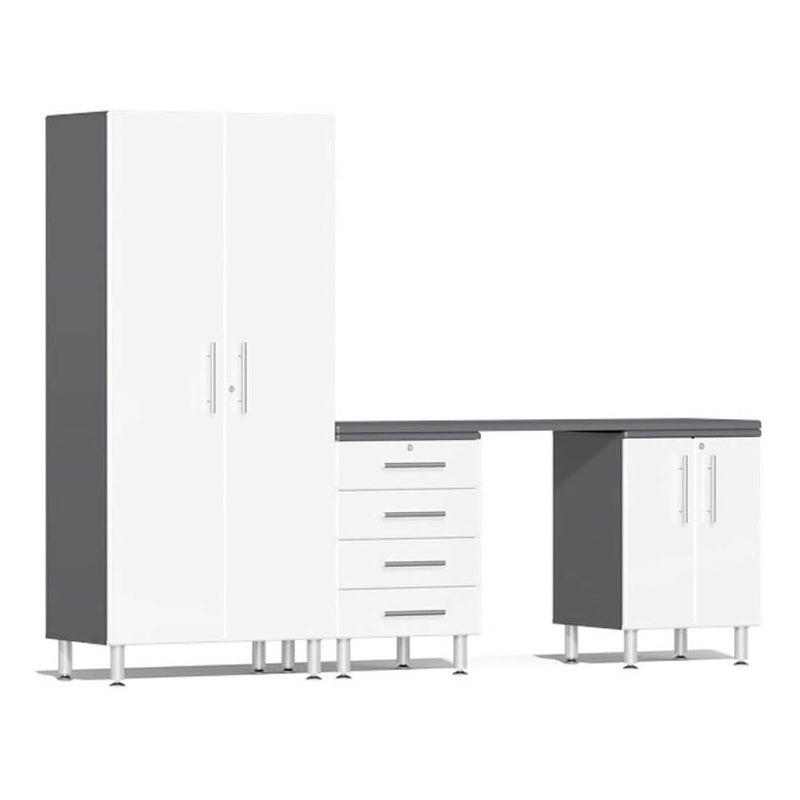 Ulti-MATE Garage 4-Piece Cabinet Set with Channeled Worktop in Starfire White Metallic