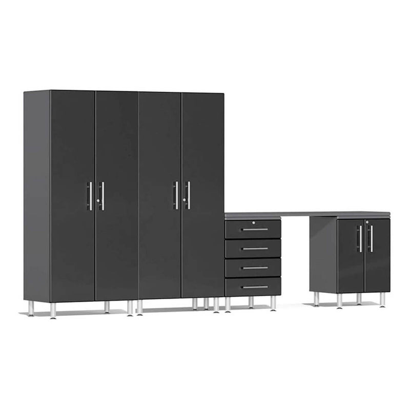 Ulti-MATE Garage 5-Piece Cabinet System with Channeled Worktop in Midnight Black Metallic