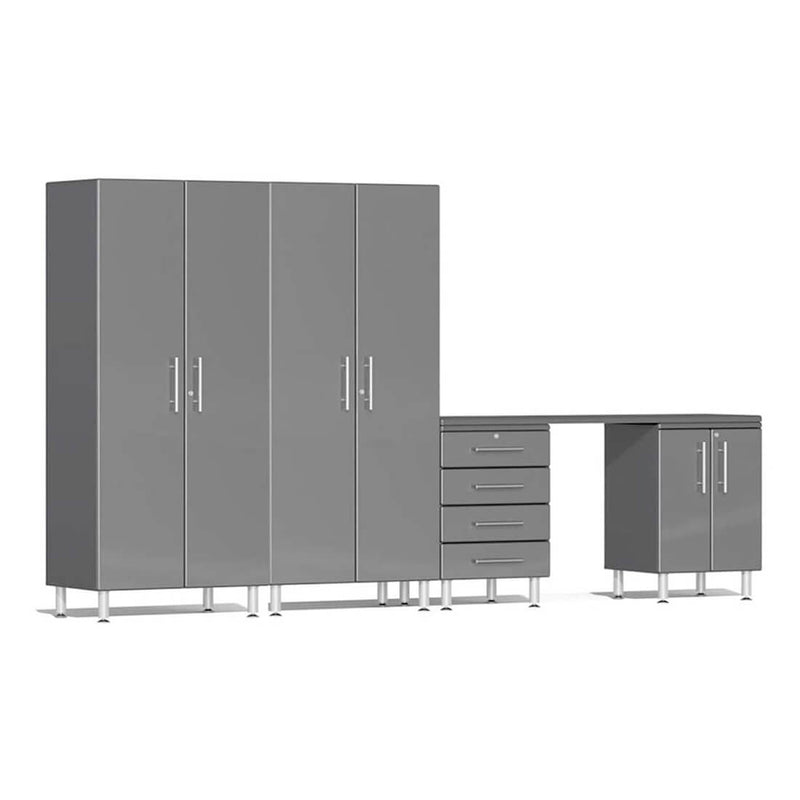 Ulti-MATE Garage 5-Piece Cabinet System with Channeled Worktop in Graphite Grey Metallic