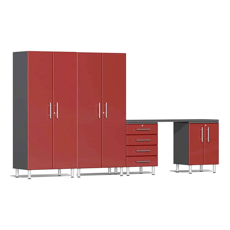 Ulti-MATE Garage 5-Piece Cabinet System with Channeled Worktop in Ruby Red Metallic