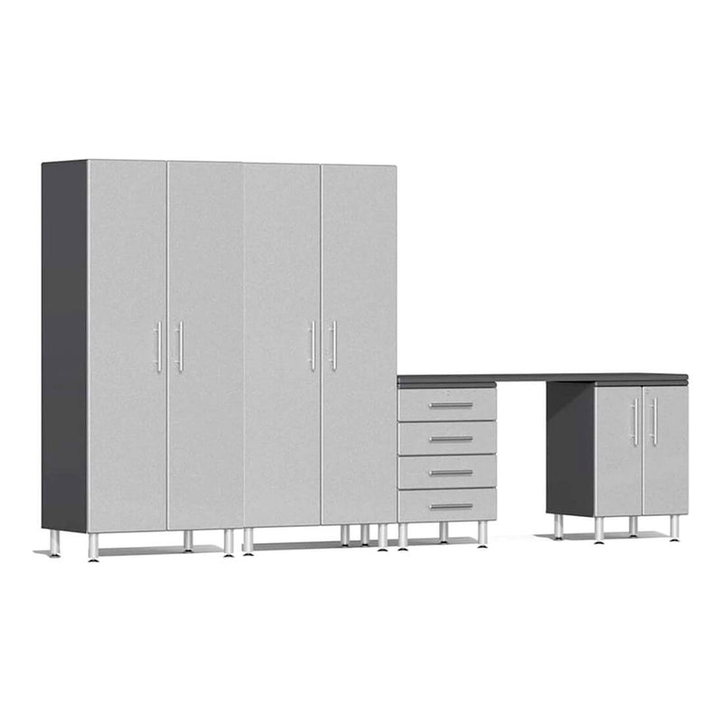 Ulti-MATE Garage 5-Piece Cabinet System with Channeled Worktop in Stardust Silver Metallic