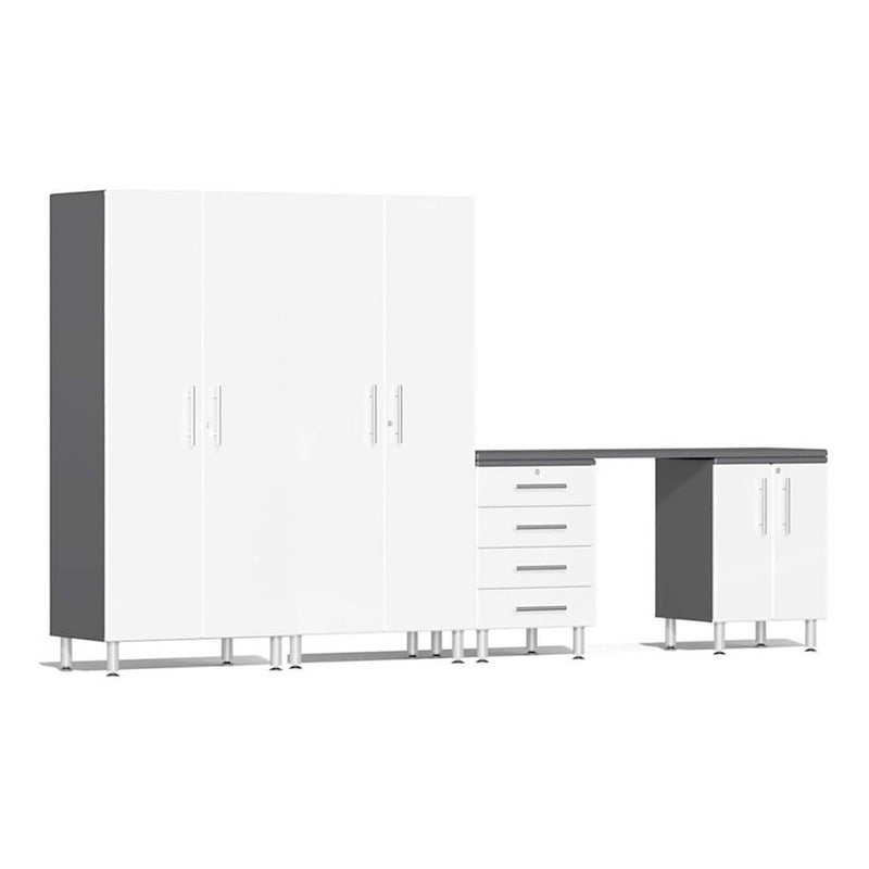 Ulti-MATE Garage 5-Piece Cabinet System with Channeled Worktop in Starfire White Metallic