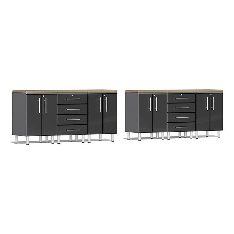 Ulti-MATE Garage 8-Piece Cabinet Set with Bamboo Worktops in Midnight Black Metallic