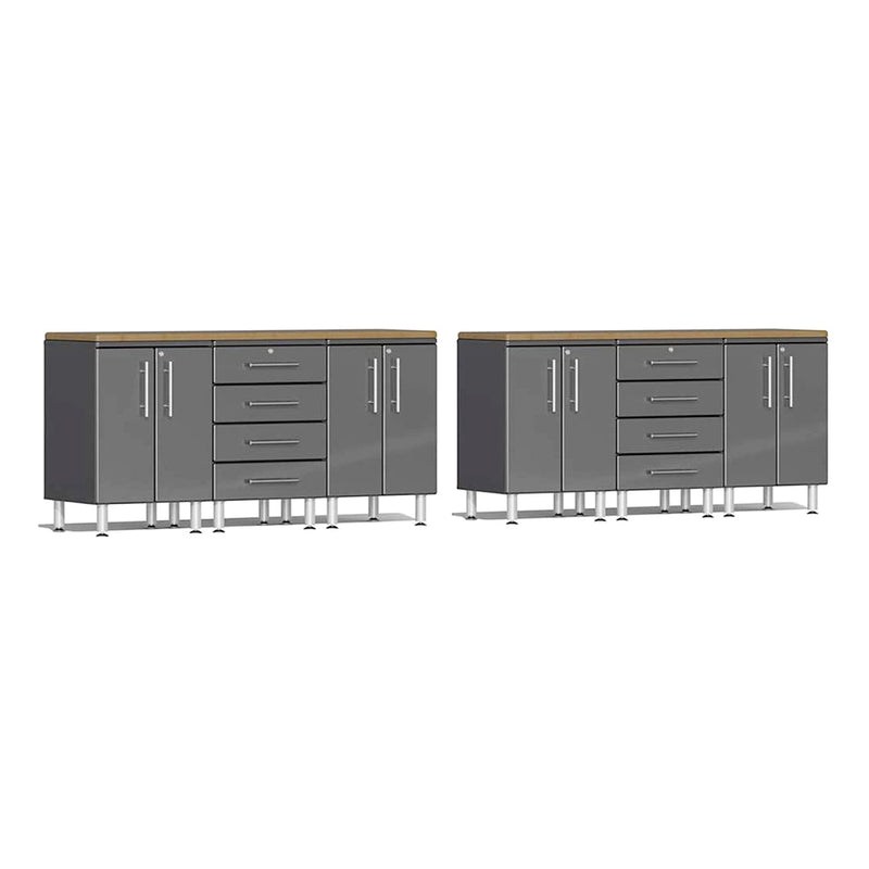 Ulti-MATE Garage 8-Piece Cabinet Set with Bamboo Worktops in Graphite Grey Metallic