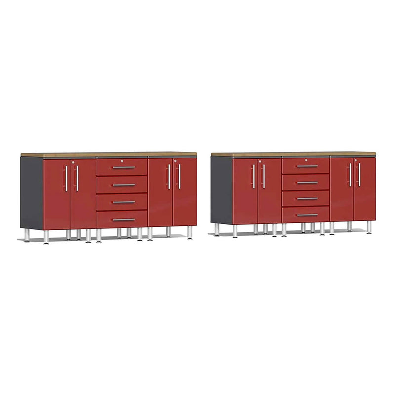 Ulti-MATE Garage 8-Piece Cabinet Set with Bamboo Worktops in Ruby Red Metallic