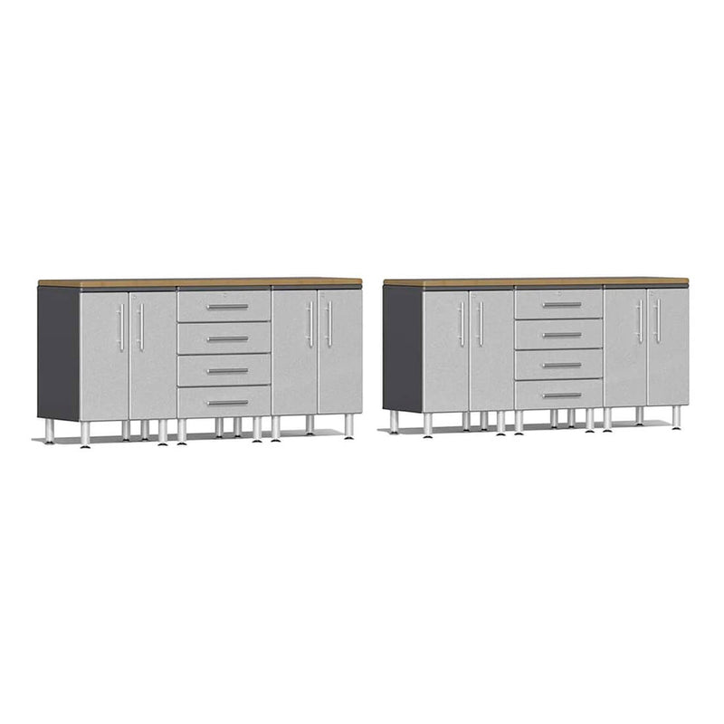 Ulti-MATE Garage 8-Piece Cabinet Set with Bamboo Worktops in Stardust Silver Metallic
