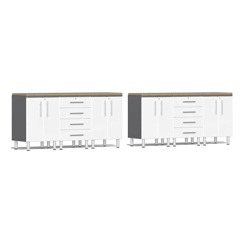 Ulti-MATE Garage 8-Piece Cabinet Set with Bamboo Worktops in Starfire White Metallic