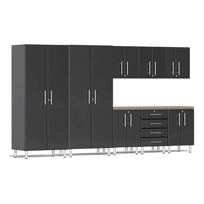Ulti-MATE Garage 9-Piece Cabinet System with Bamboo Worktop in Midnight Black Metallic