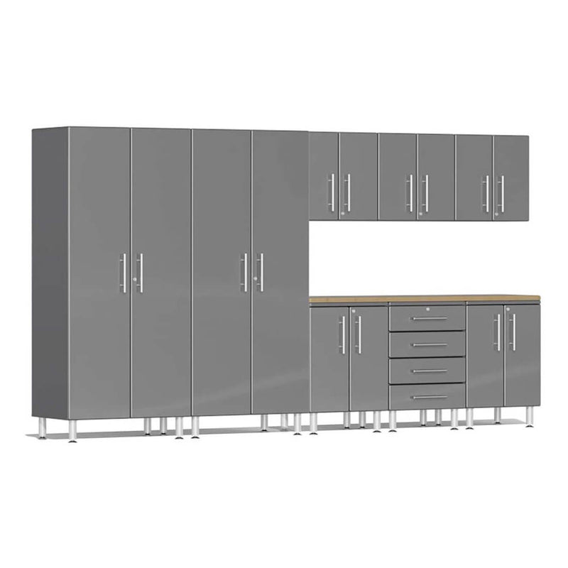 Ulti-MATE Garage 9-Piece Cabinet System with Bamboo Worktop in Graphite Grey Metallic