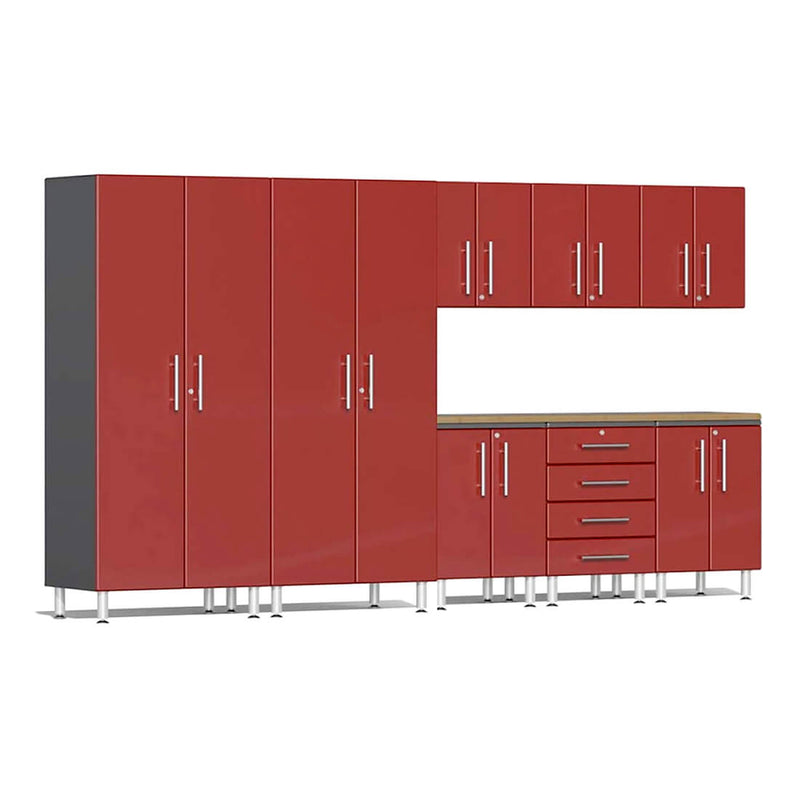 Ulti-MATE Garage 9-Piece Cabinet System with Bamboo Worktop in Ruby Red Metallic