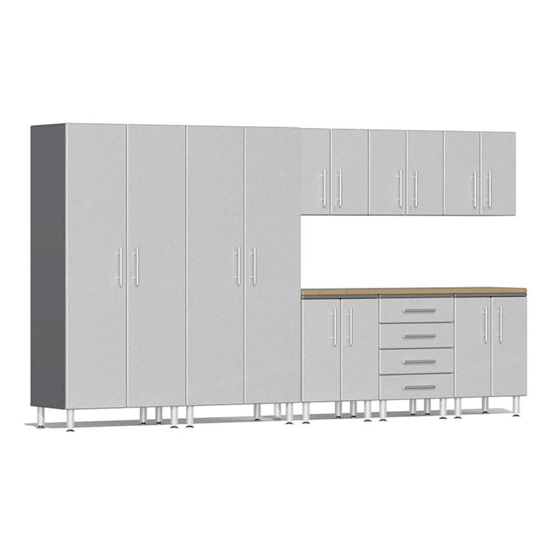 Ulti-MATE Garage 9-Piece Cabinet System with Bamboo Worktop in Stardust Silver Metallic