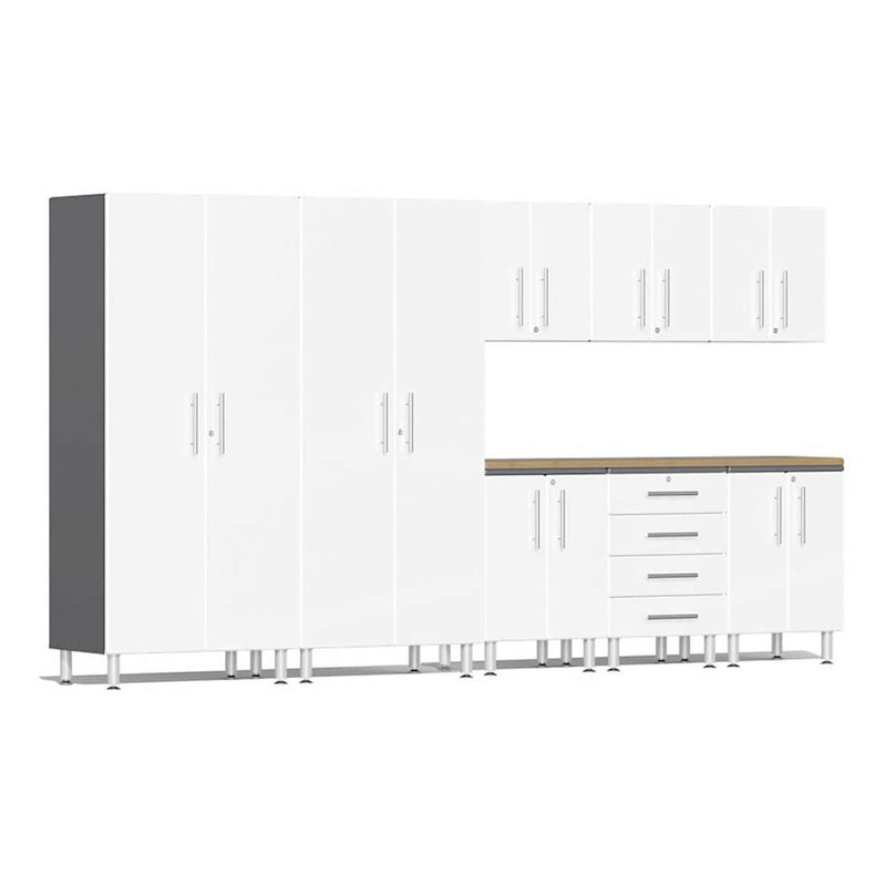 Ulti-MATE Garage 9-Piece Cabinet System with Bamboo Worktop in Starfire White Metallic