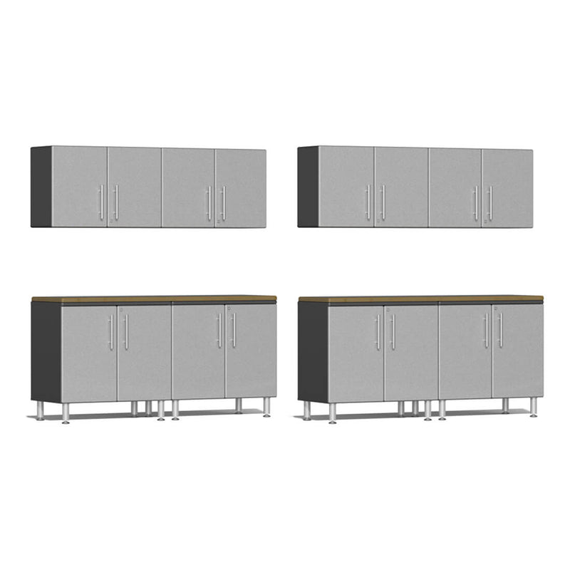 Ulti-MATE Garage 10-Piece Garage Cabinet Kit with Bamboo Worktop in Stardust Silver Metallic