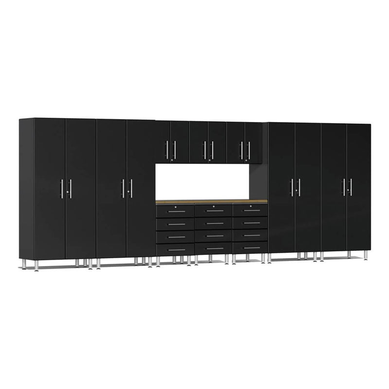 Ulti-MATE Garage 11-Piece Garage Cabinet Set with Bamboo Worktops in Midnight Black Metallic