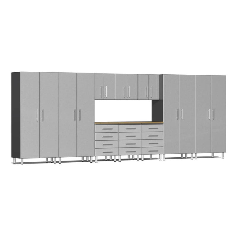 Ulti-MATE Garage 11-Piece Garage Cabinet Set with Bamboo Worktops in Stardust Silver Metallic