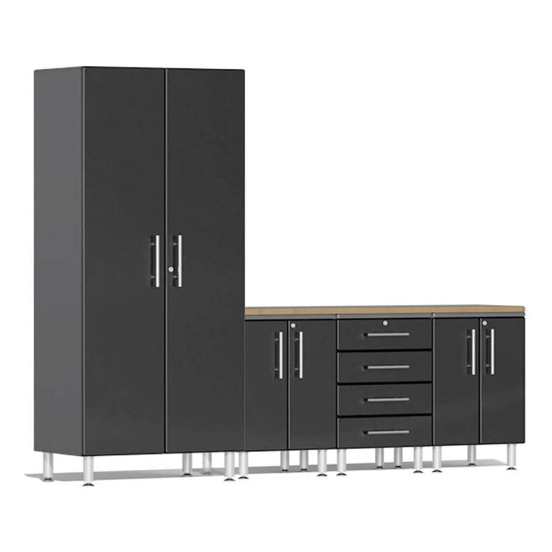 Ulti-MATE Garage 5-Piece Cabinet Set with Bamboo Worktop in Midnight Black Metallic