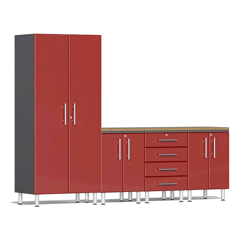 Ulti-MATE Garage 5-Piece Cabinet Set with Bamboo Worktop in Ruby Red Metallic