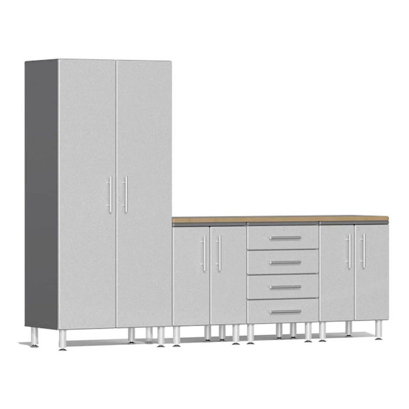 Ulti-MATE Garage 5-Piece Cabinet Set with Bamboo Worktop in Stardust Silver Metallic