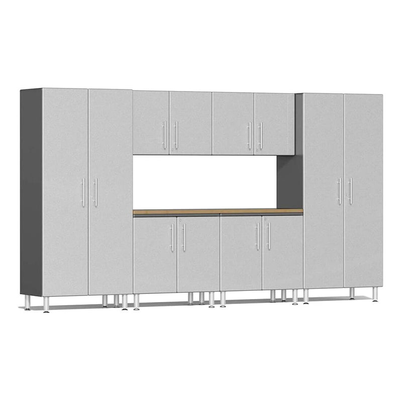 Ulti-MATE Garage 7-Piece Garage Cabinet Kit with Bamboo Worktop in Stardust Silver Metallic