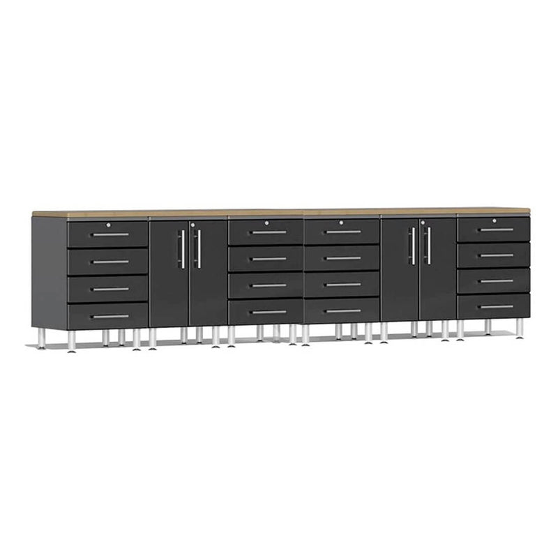 Ulti-MATE Garage 8-Piece Cabinet Kit with Bamboo Worktops in Midnight Black Metallic
