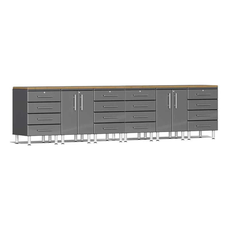 Ulti-MATE Garage 8-Piece Cabinet Kit with Bamboo Worktops in Graphite Grey Metallic
