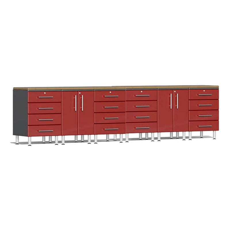 Ulti-MATE Garage 8-Piece Cabinet Kit with Bamboo Worktops in Ruby Red Metallic