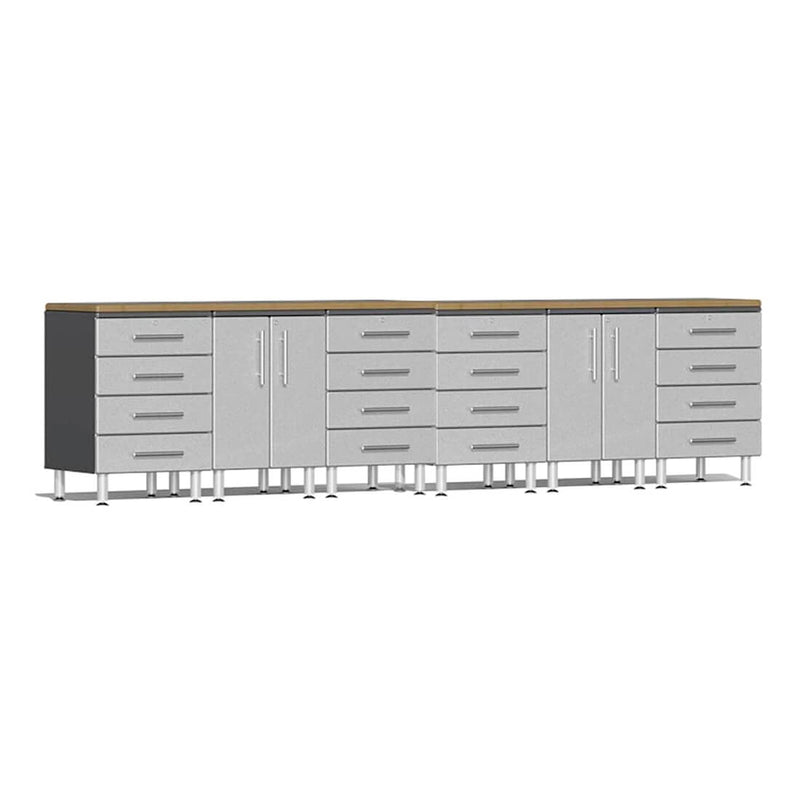 Ulti-MATE Garage 8-Piece Cabinet Kit with Bamboo Worktops in Stardust Silver Metallic