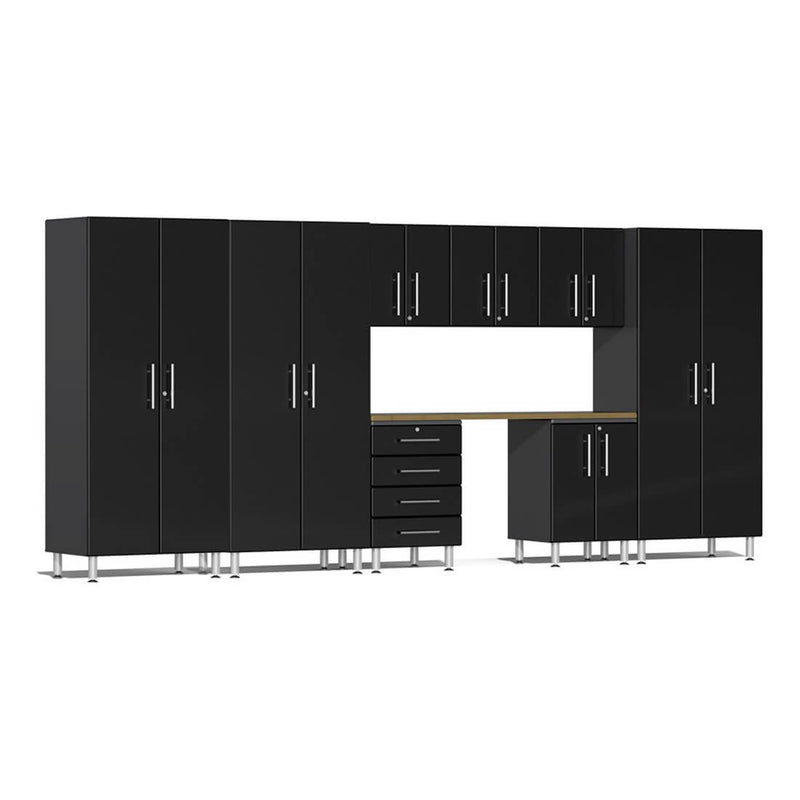 Ulti-MATE Garage 9-Piece Cabinet Kit with Bamboo Top in Midnight Black Metallic
