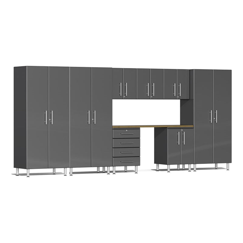Ulti-MATE Garage 9-Piece Cabinet Kit with Bamboo Top in Graphite Grey Metallic