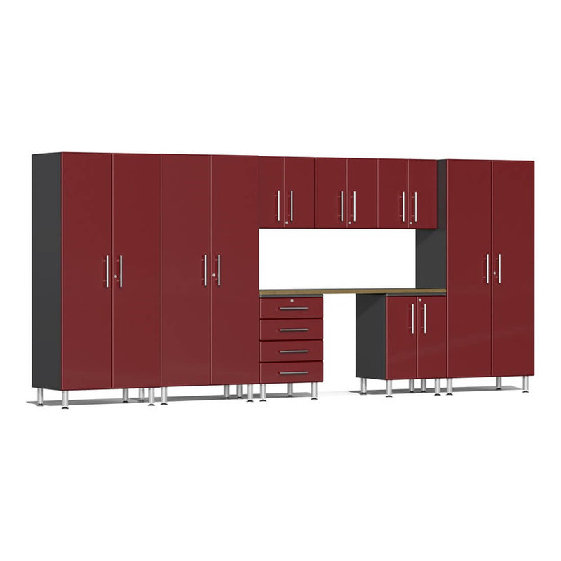 Ulti-MATE Garage 9-Piece Cabinet Kit with Bamboo Top in Ruby Red Metallic