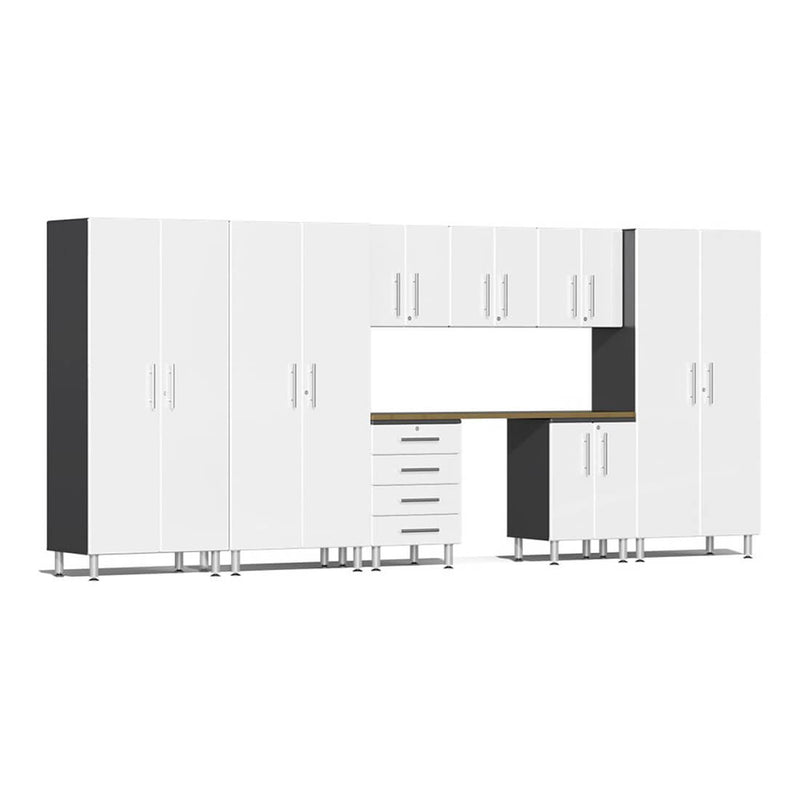 Ulti-MATE Garage 9-Piece Cabinet Kit with Bamboo Top in Starfire White Metallic