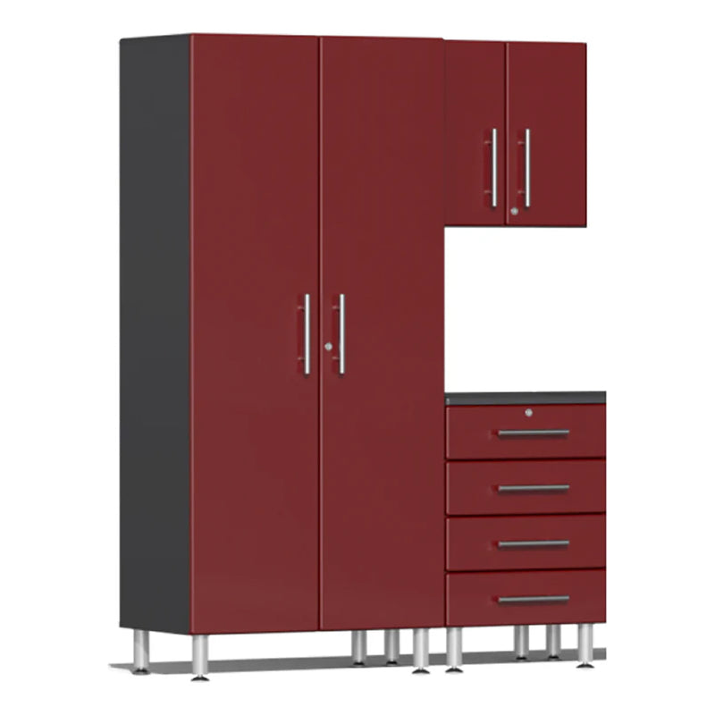 Ulti-MATE Garage 3-Piece Cabinet Set with Bamboo Worktop in Ruby Red Metallic