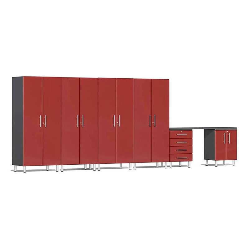 Ulti-MATE Garage 7-Piece Cabinet System with Channeled Worktop in Ruby Red Metallic