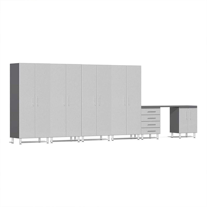 Ulti-MATE Garage 7-Piece Cabinet System with Channeled Worktop in Stardust Silver Metallic