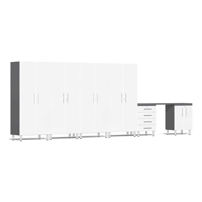 Ulti-MATE Garage 7-Piece Cabinet System with Channeled Worktop in Starfire White Metallic
