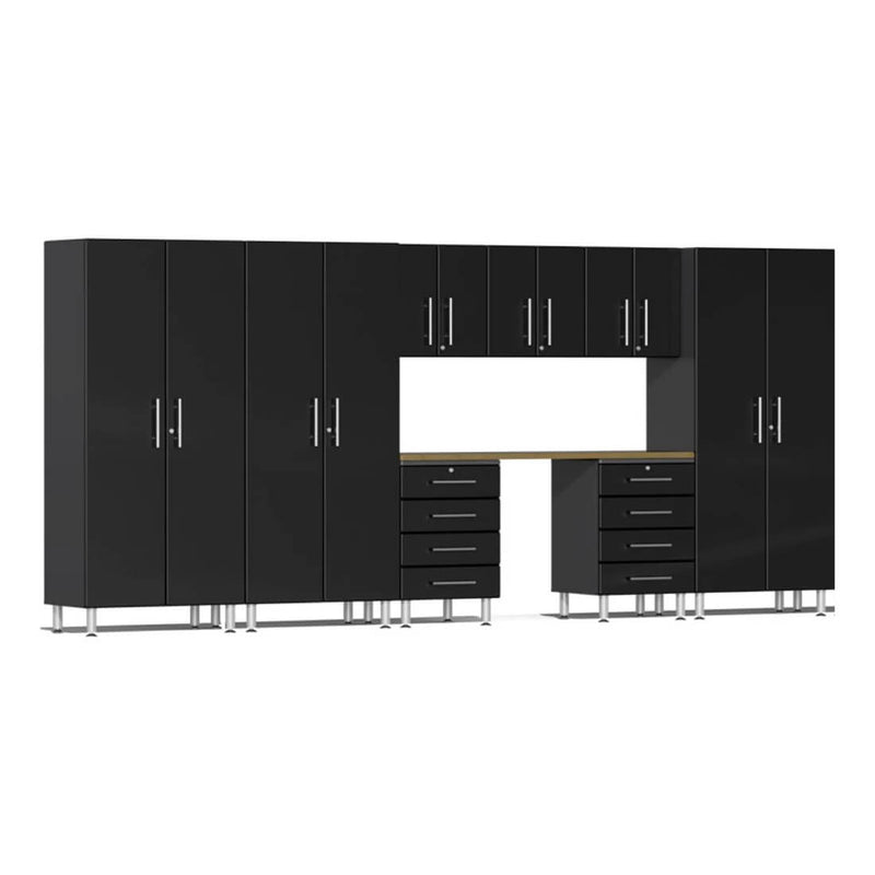 Ulti-MATE Garage 9-Piece Garage Cabinet Set with Bamboo Worktop in Midnight Black Metallic