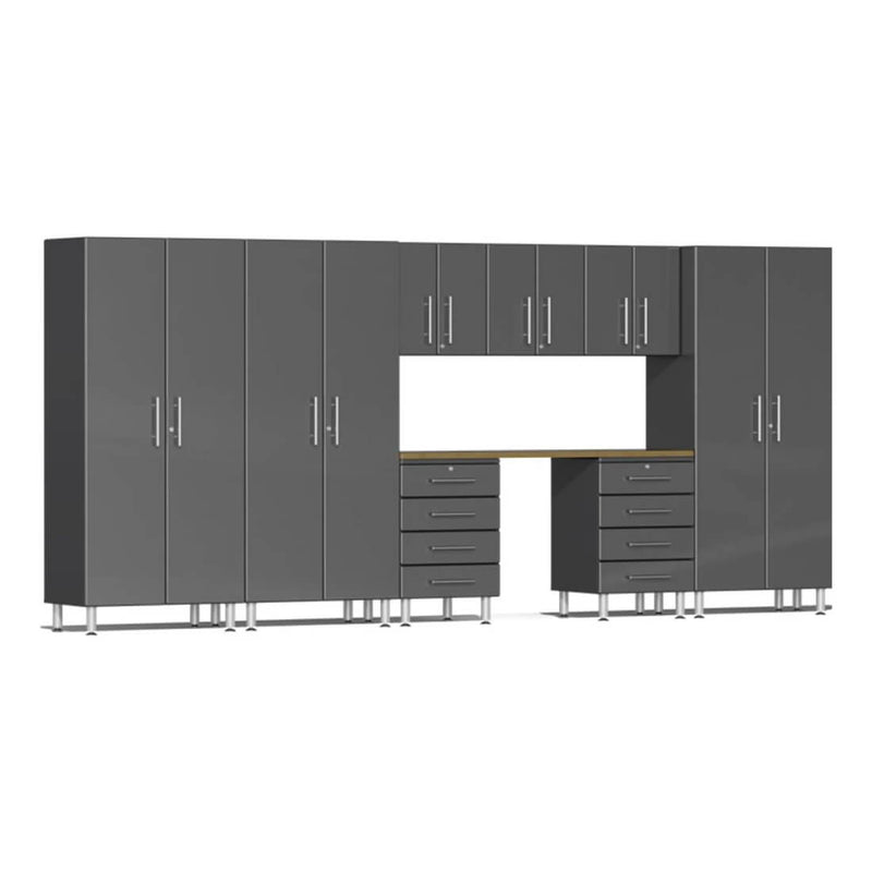 Ulti-MATE Garage 9-Piece Garage Cabinet Set with Bamboo Worktop in Graphite Grey Metallic